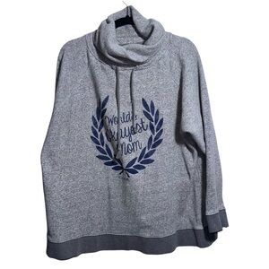 FRESH APPAREL “World’s Okayest Mom” Gray Women’s Funnel Neck Sweatshirt PTP: 26”